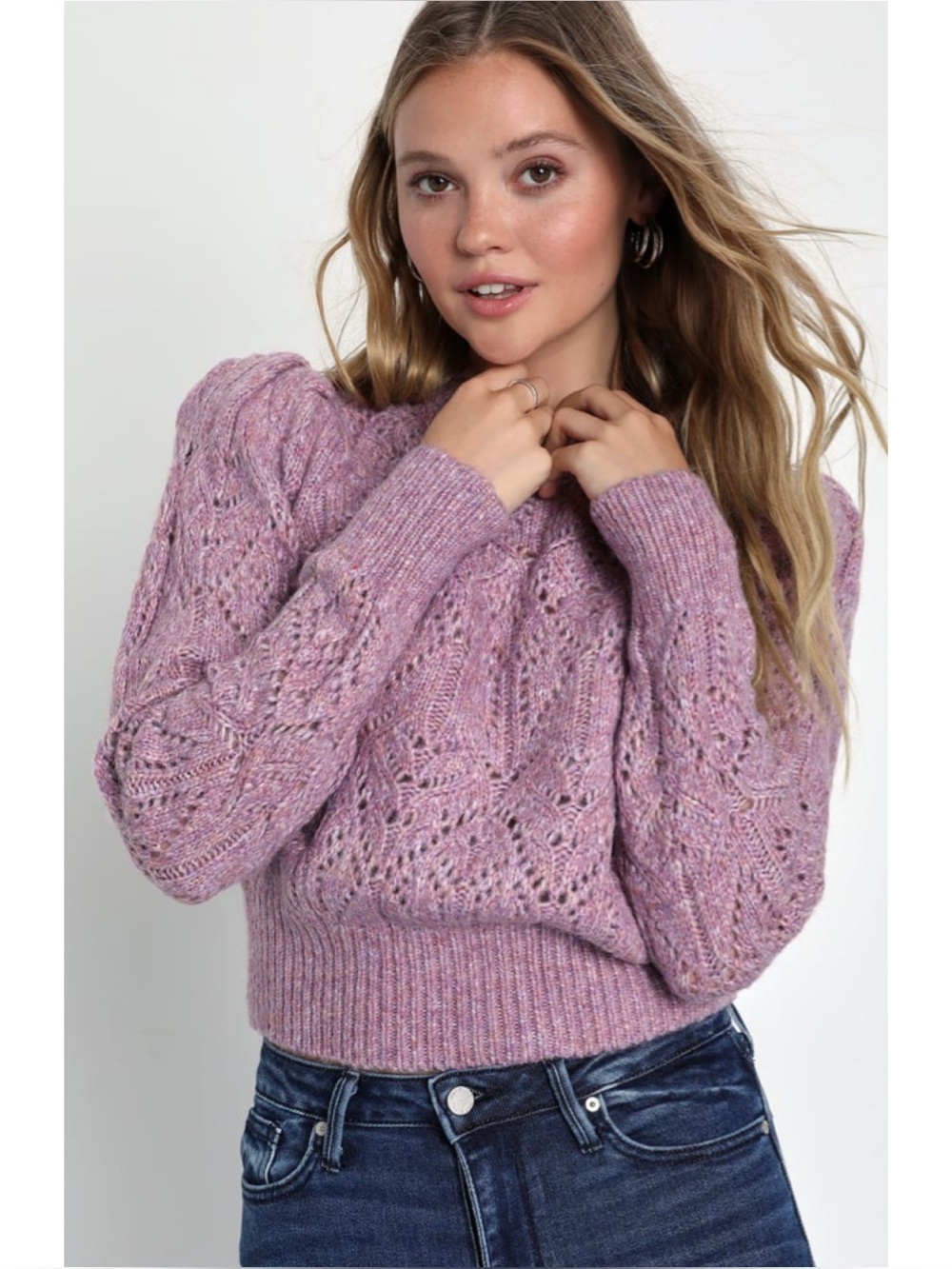 ASTR The Label Evy Purple Marled Loose Knit Wool Blend Sweater
